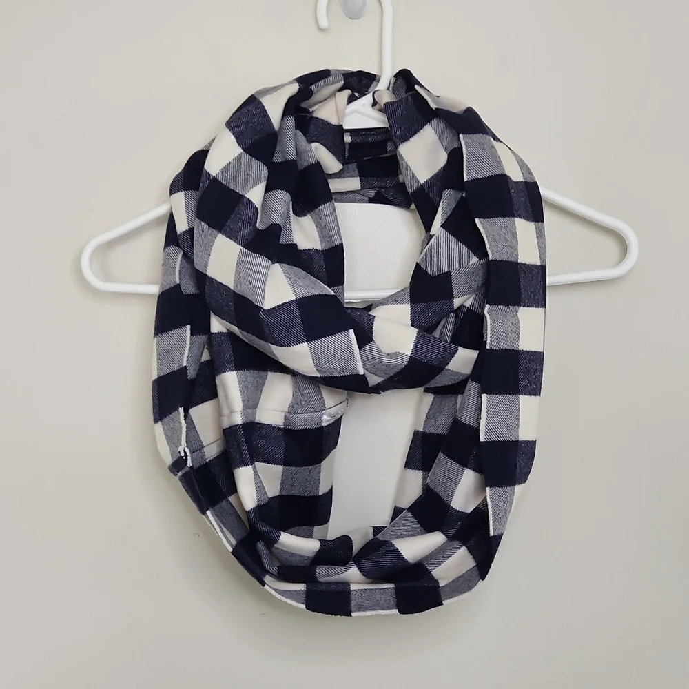 Navy Blue & White Plaid Infinity Scarf